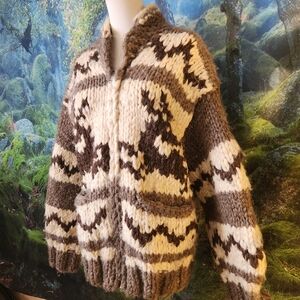 Vintage Cowichan 100% Virgin Wool Sweater Cardigan by Fron Enterprises - RARE